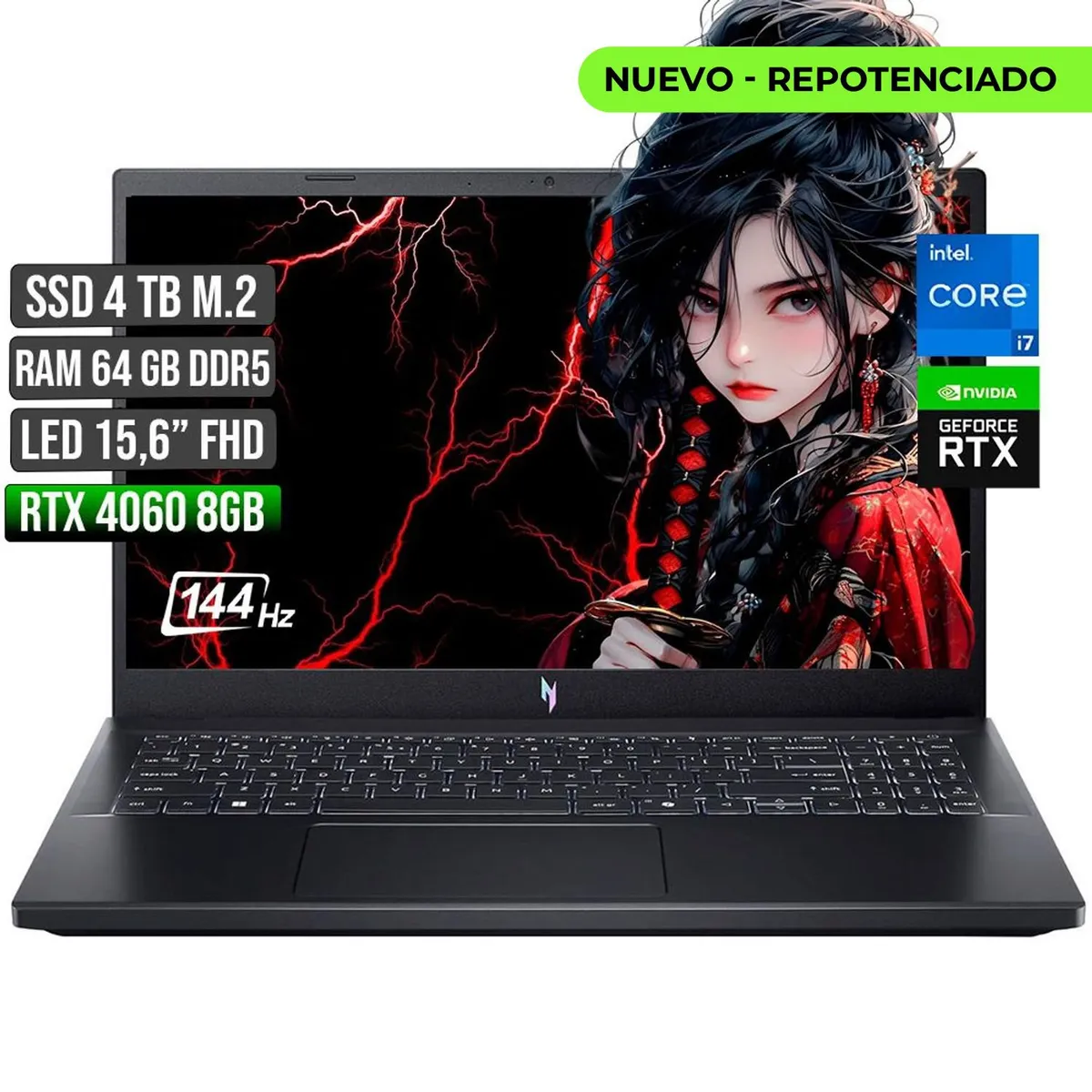 ACER - Portátil Acer Nitro I7-13620H RTX 4060 64GB RAM 4TB SSD 15.6"