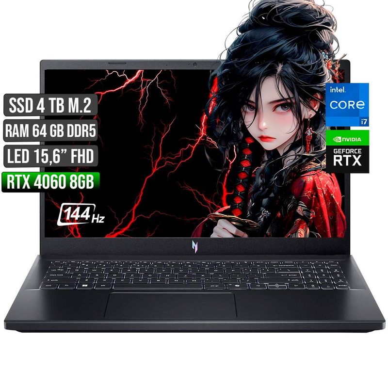 ACER - ACER NITRO INTEL CORE I7-13620H RTX 4060 8GB SSD 4TB RAM 64GB LED 15,6" FULL HD 144Hz