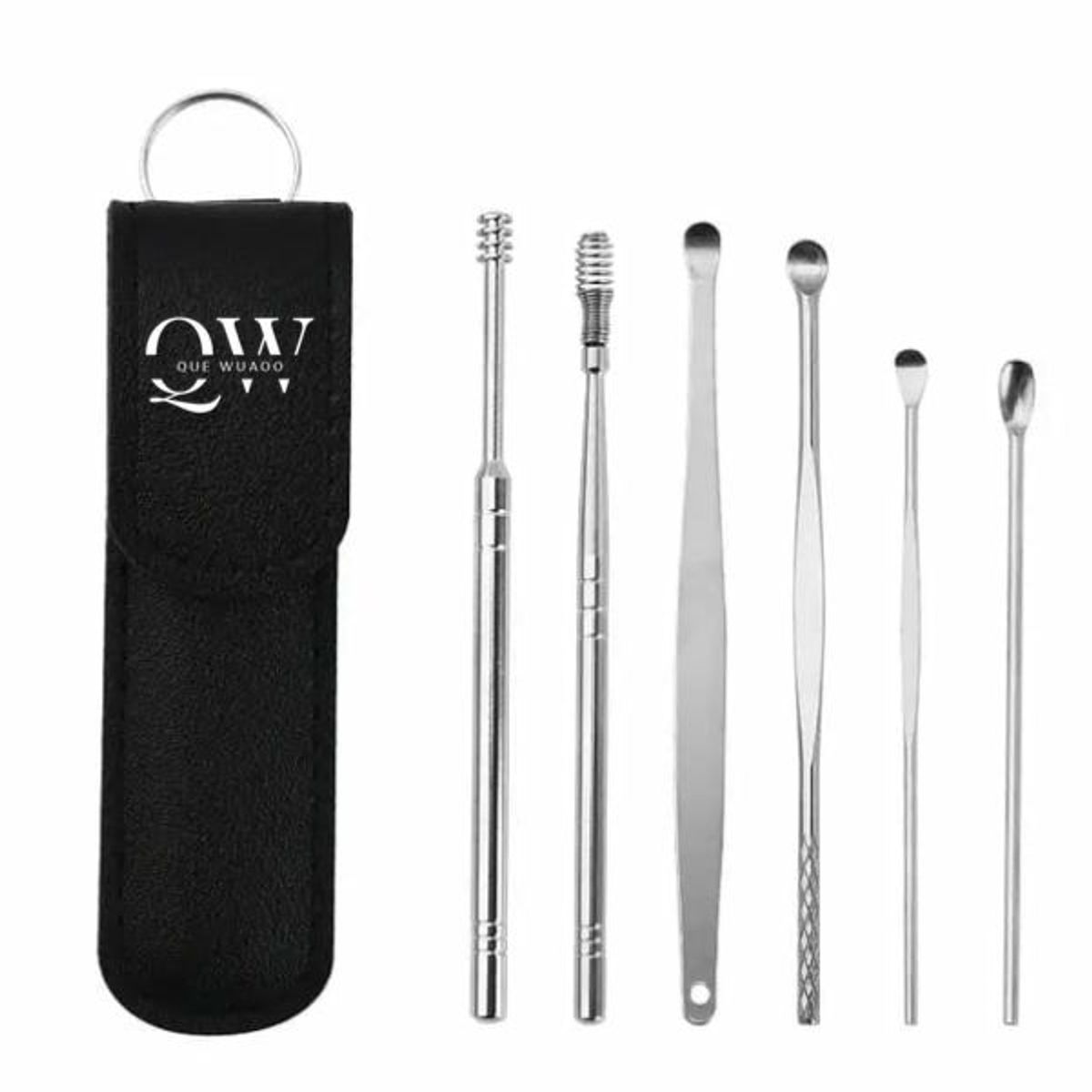 GENERICO - Kit De Oídos en Acero Inoxidable Con Estuche De Cuero Set x 6 Piezas