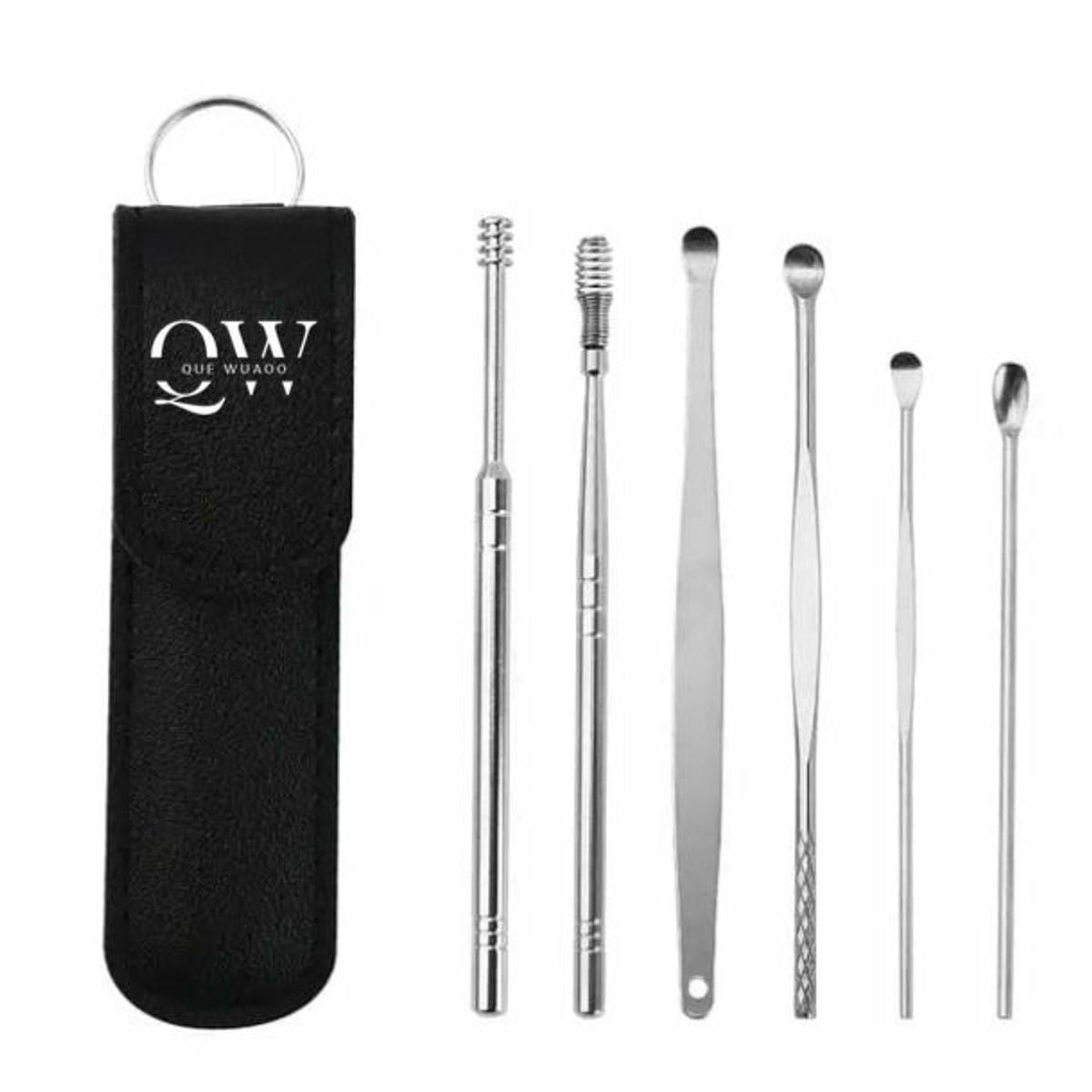 GENERICO - Kit De Oídos en Acero Inoxidable Con Estuche De Cuero Set x 6 Piezas