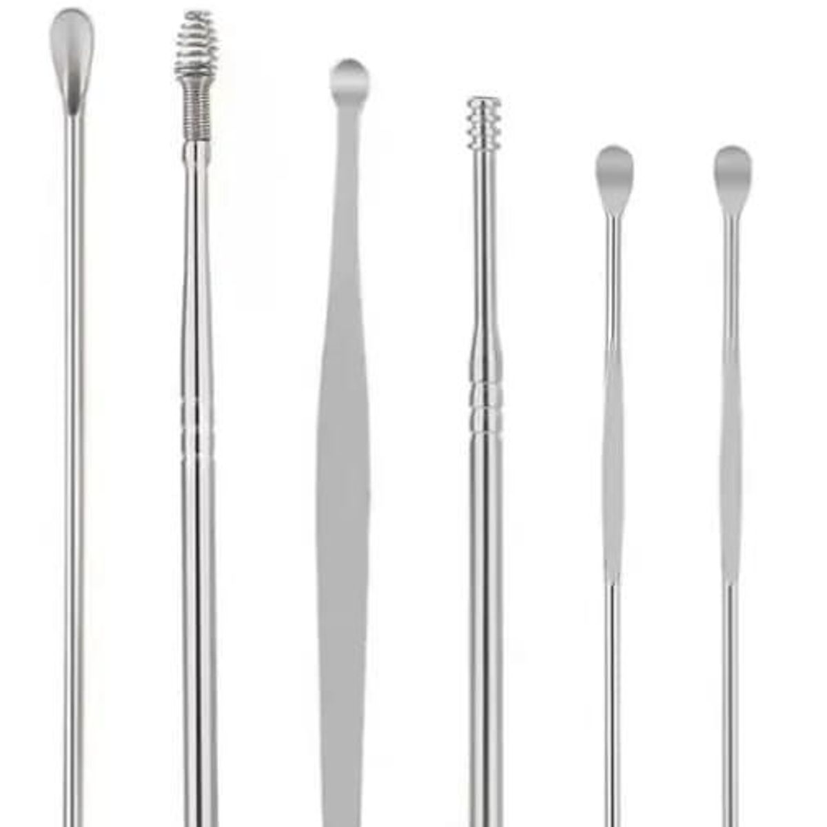GENERICO - Kit De Oídos en Acero Inoxidable Con Estuche De Cuero Set x 6 Piezas