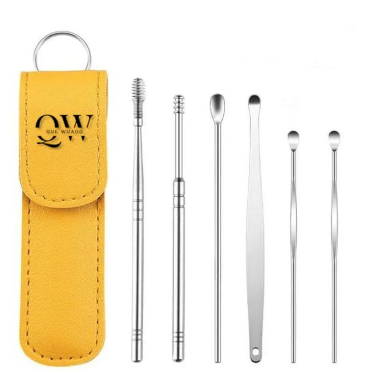GENERICO - Kit De Oídos en Acero Inoxidable Con Estuche De Cuero Set x 6 Piezas