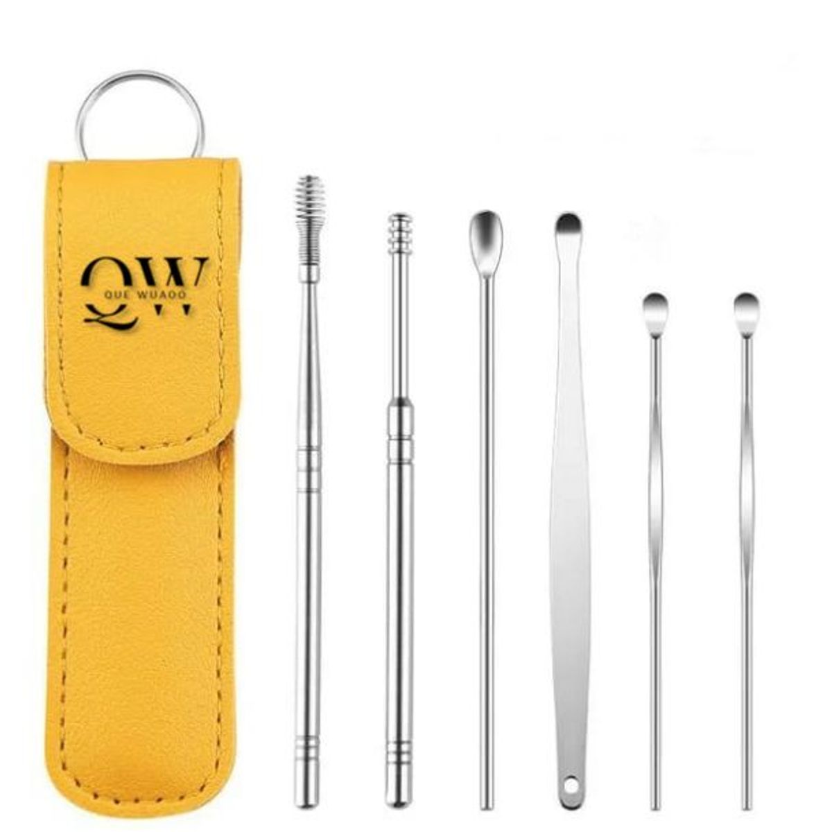 GENERICO - Kit De Oídos en Acero Inoxidable Con Estuche De Cuero Set x 6 Piezas
