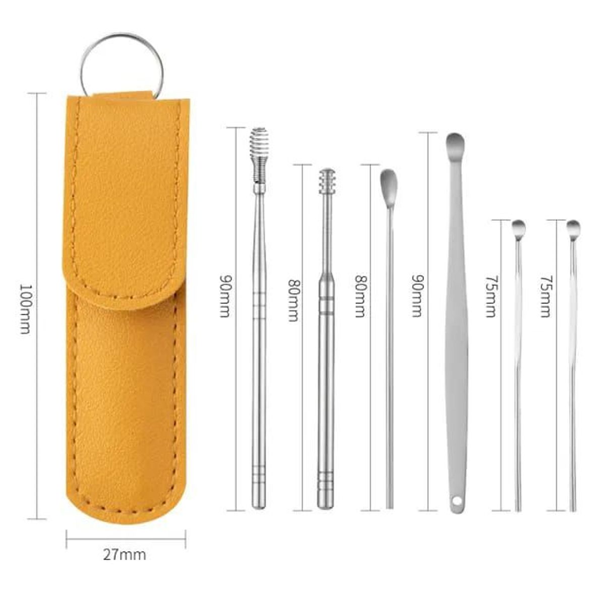 GENERICO - Kit De Oídos en Acero Inoxidable Con Estuche De Cuero Set x 6 Piezas