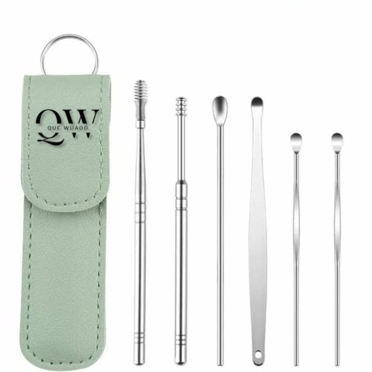 GENERICO - Kit De Oídos en Acero Inoxidable Con Estuche De Cuero Set x 6 Piezas