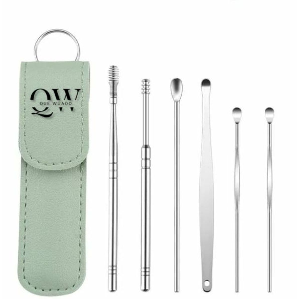 GENERICO - Kit De Oídos en Acero Inoxidable Con Estuche De Cuero Set x 6 Piezas