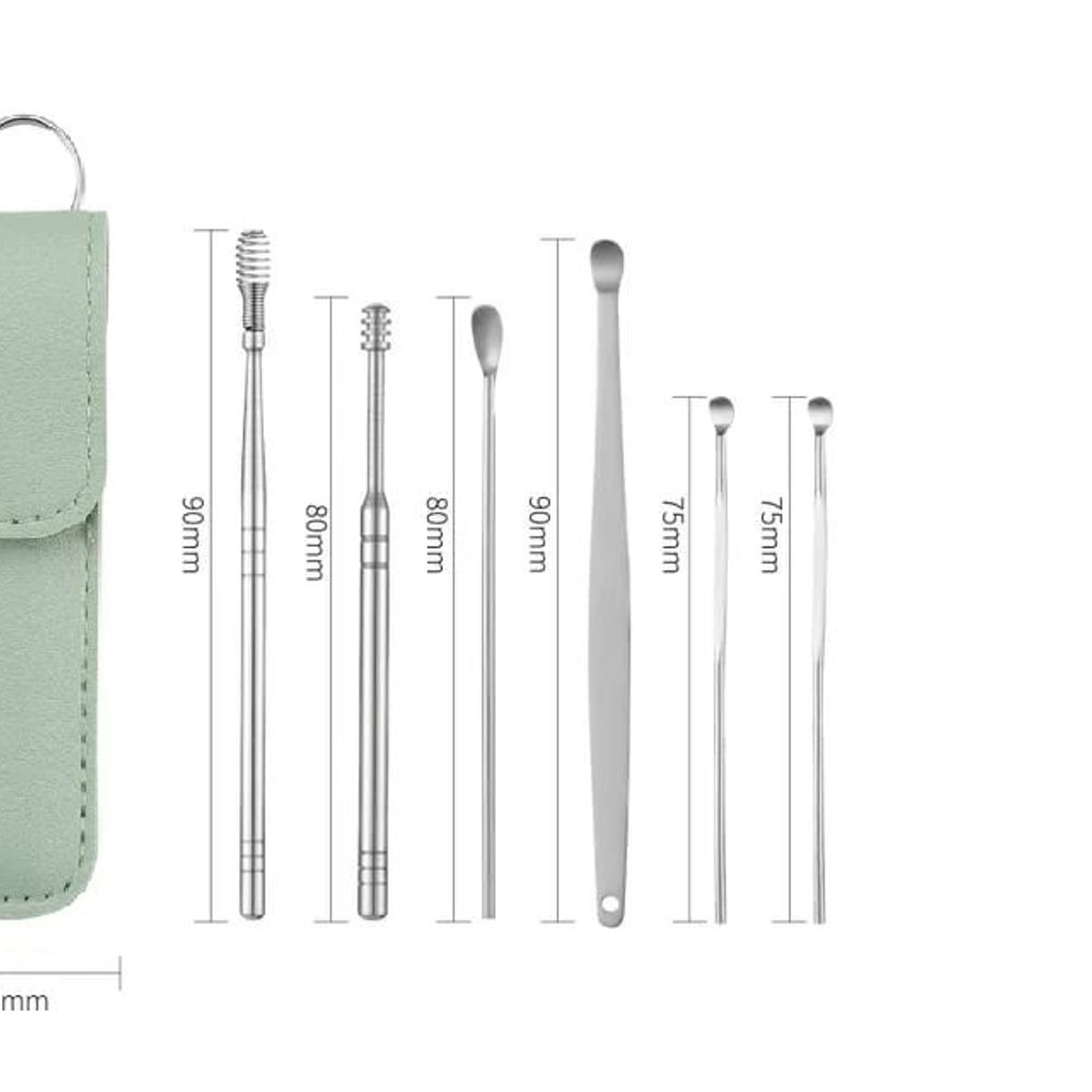 GENERICO - Kit De Oídos en Acero Inoxidable Con Estuche De Cuero Set x 6 Piezas