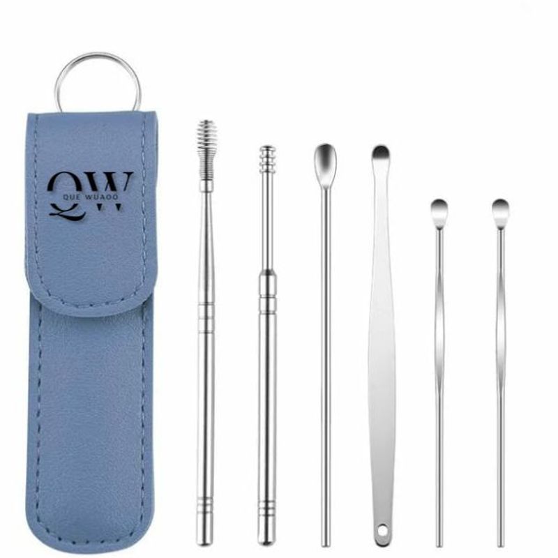 GENERICO - Kit De Oídos en Acero Inoxidable Con Estuche De Cuero Set x 6 Piezas