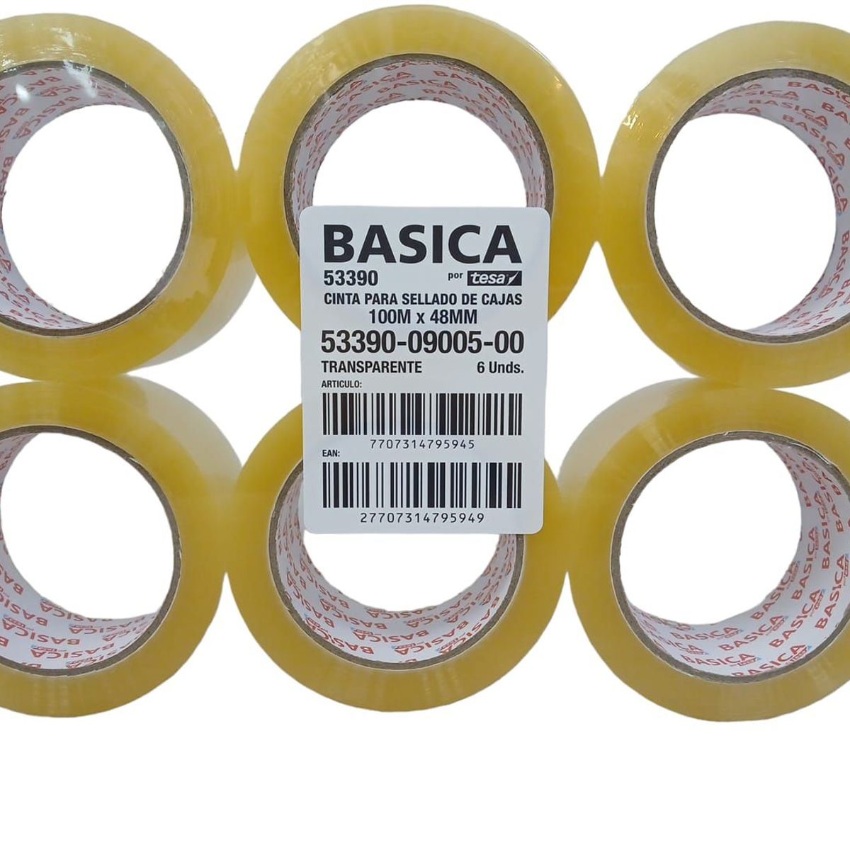 TESA - Cinta Tesa Basic Transparente Empaque 48 X 100 Mts X6 Uds