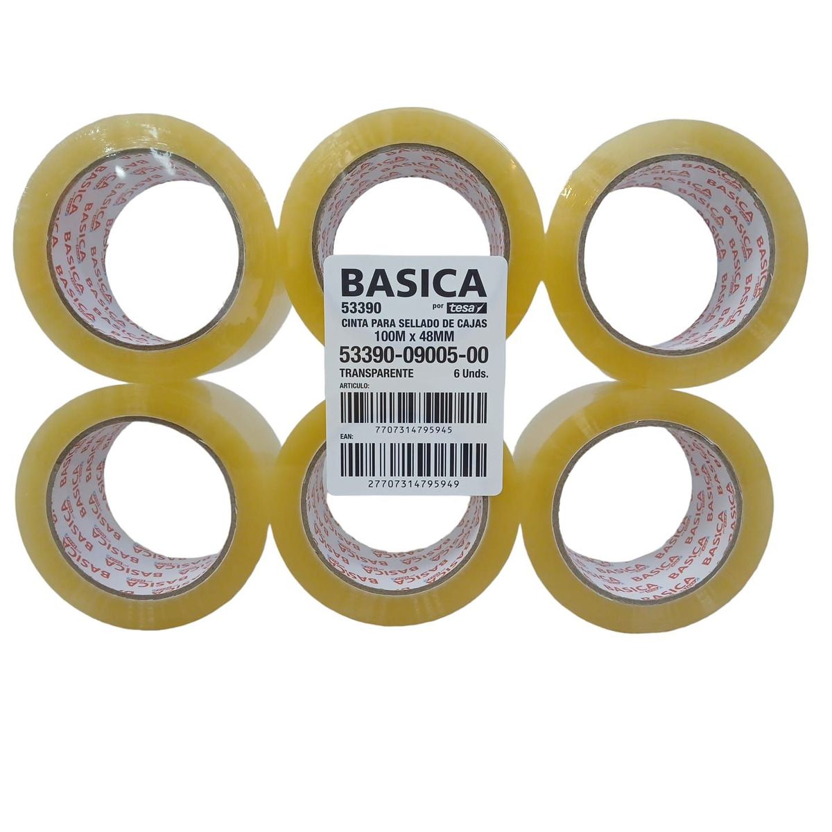 TESA - Cinta Tesa Basic Transparente Empaque 48 X 100 Mts X6 Uds