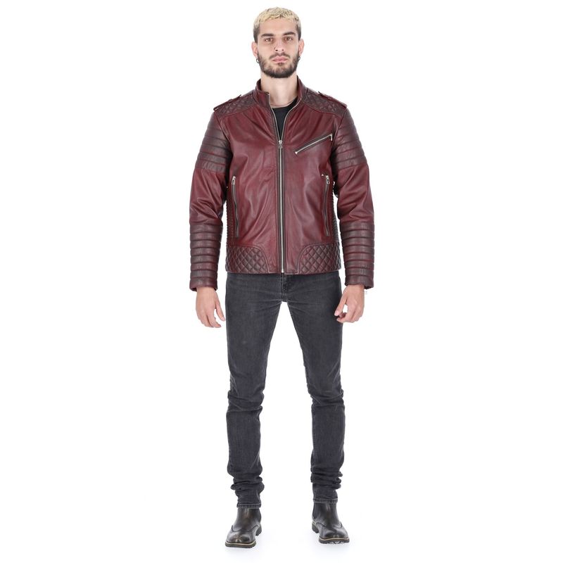 LA CHAQUETERIA - Chaqueta en Cuero Vinotinto Contrastado Orli