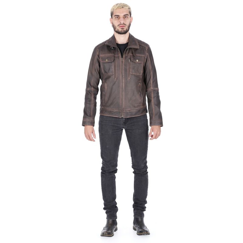 LA CHAQUETERIA - Chaqueta en Cuero Envejecido Base Cafe LCHL54