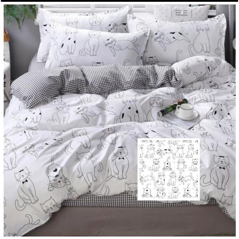 SIRENITAS - Juego de sabanas Cama Semidoble Blanca Gatos