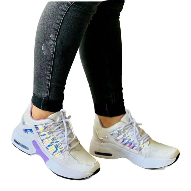 GENERICO - Tenis Blanco Lila Dama Zapatillas Zapatos Mujer Lindos Moda Casual_.
