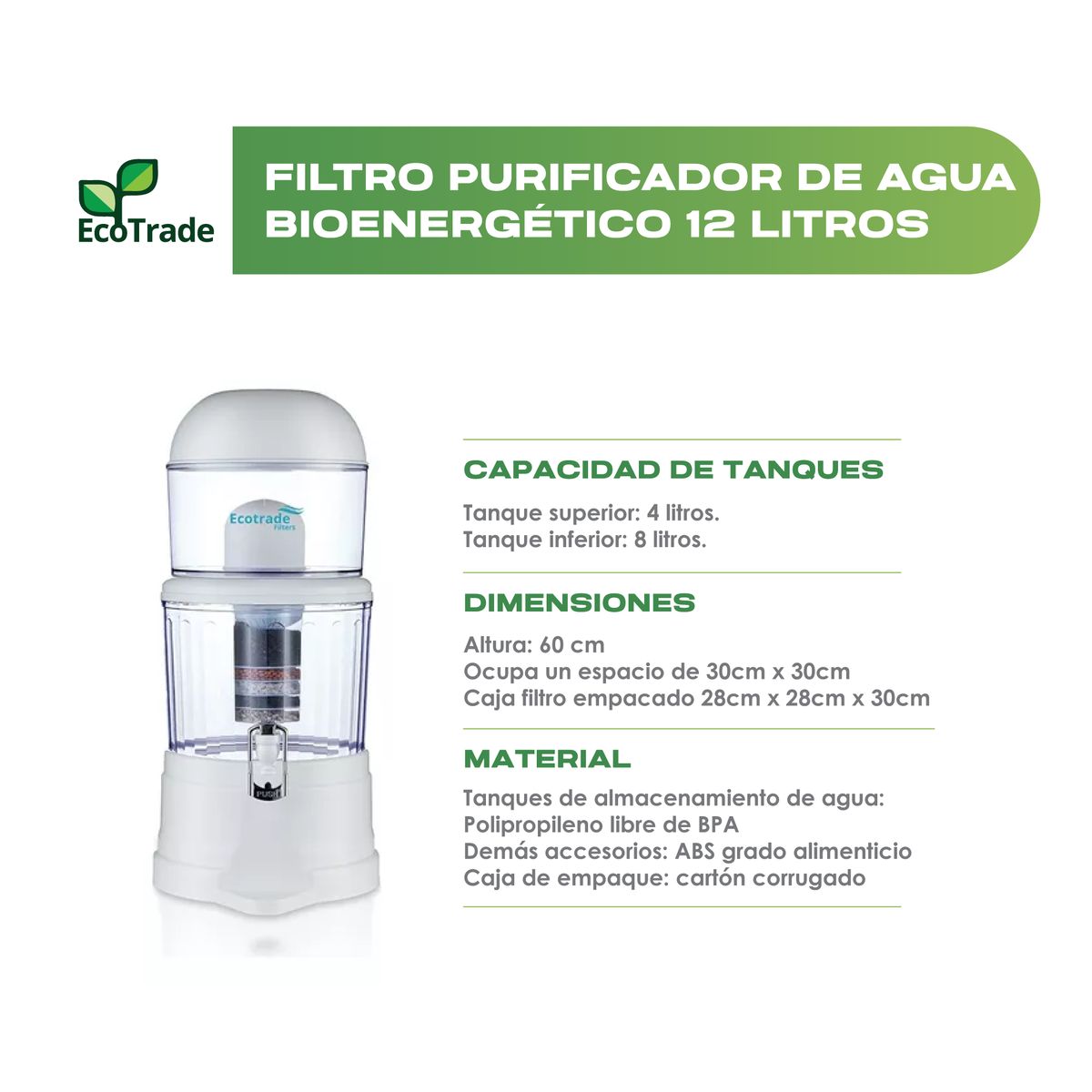 ECOTRADE FILTERS - Filtro Purificador De Agua 12 Litros Ecotrade Filters