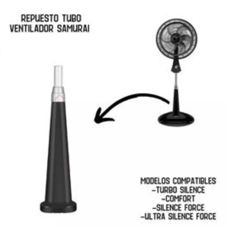 SAMURAI - Tubo Soporte Pedestal Ventilador Samurai Turbo Silence Negro