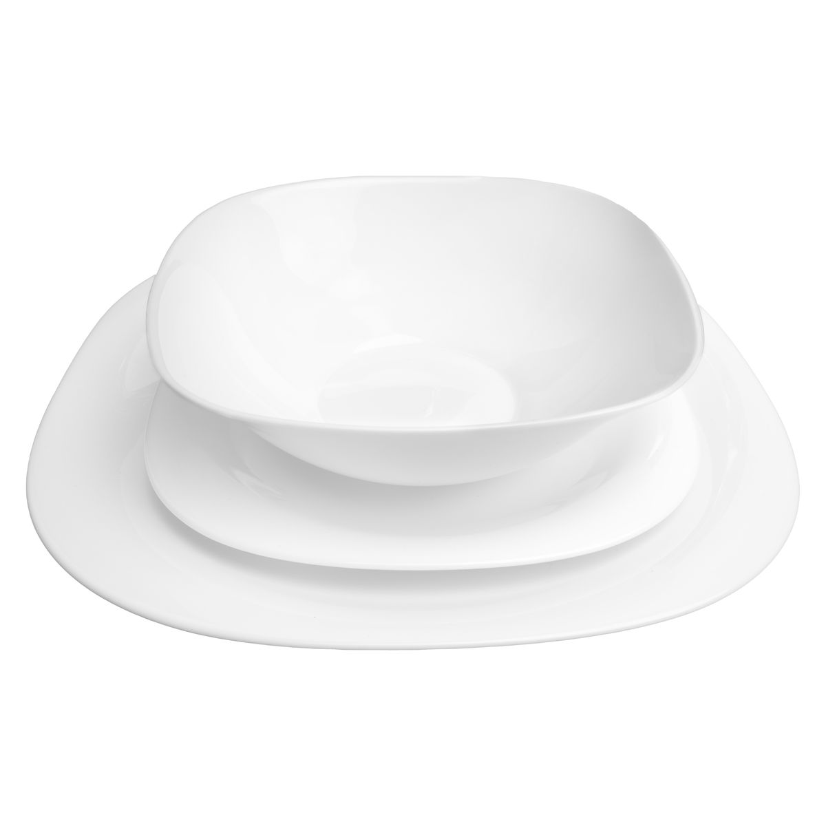 ESSENZA - Vajilla Blanca En Opal Quebec Cuadrada 12 Piezas - Essenza