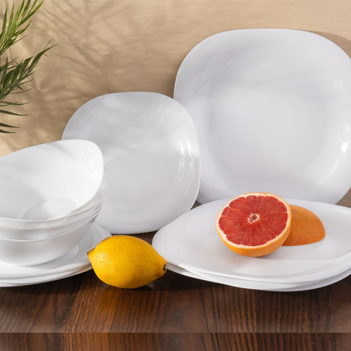 ESSENZA - Vajilla Blanca En Opal Quebec Cuadrada 12 Piezas - Essenza