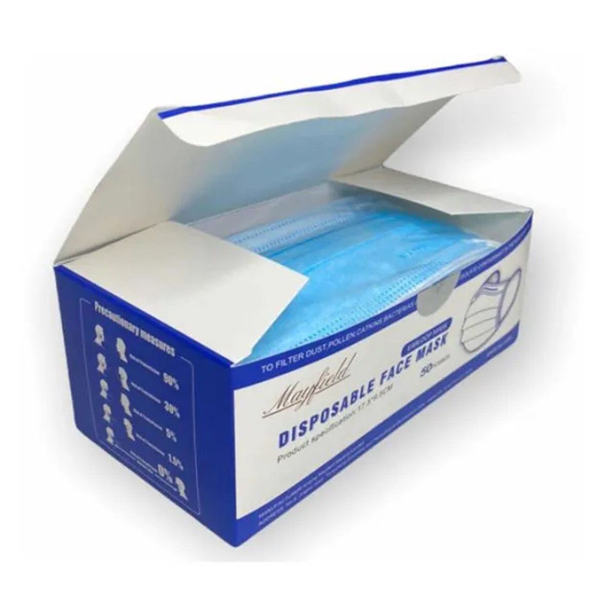 GENERICO - TAPABOCAS TERMOSELLADOS EMPAQUE INDIVIDUAL MAYFIELD AZUL