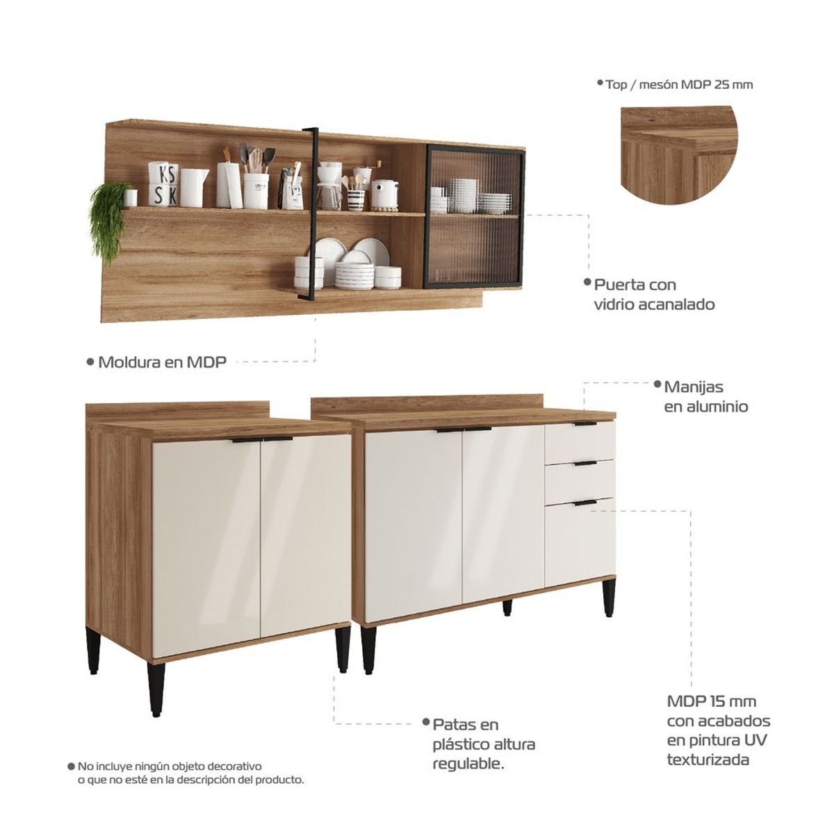 BERTOLINI - Cocina Integral Moderna en MDP De 200cm con mesón en MDP