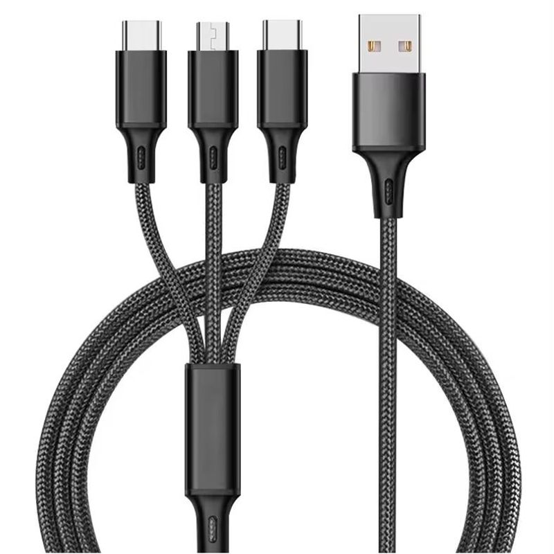 GENERICO - Cable Cargador Usb Reforzado 3 En 1 Para Android - iPhone