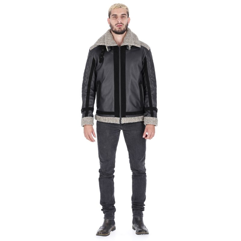 LA CHAQUETERIA - Chaqueta en Cuero Envejecido Negro Base Gris New York 2.0