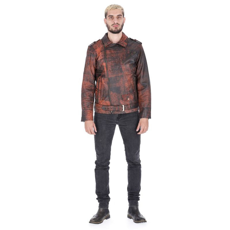 LA CHAQUETERIA - Chaqueta en Cuero Envejecido Base Terracota Bison