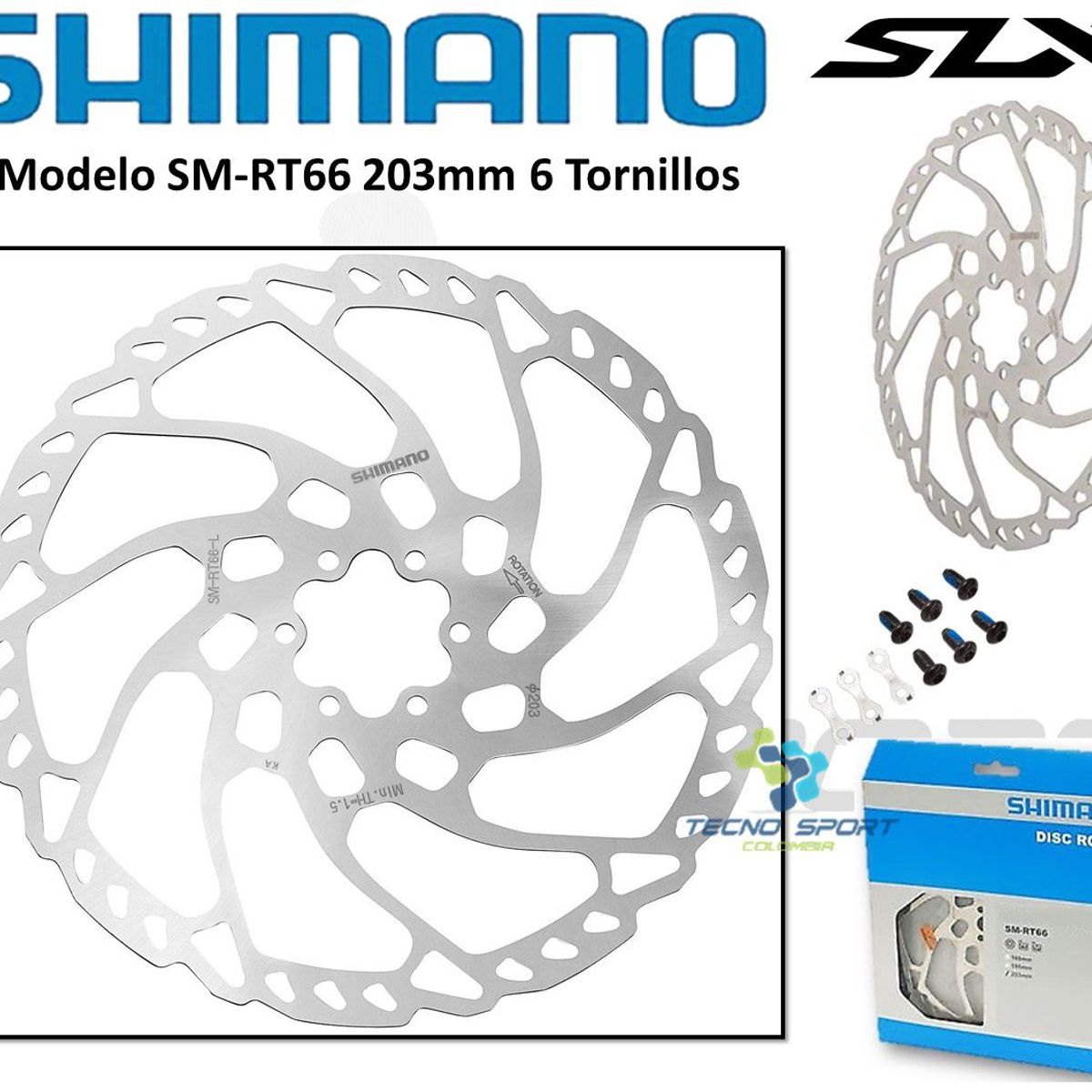 SHIMANO - Disco Rotor Freno Shimano Rt66 Slx Deore 203mm 6 Tornillos