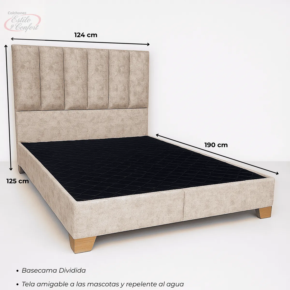 ESTILO Y CONFORT - Basecama con cabecero Monaco Beige 120 semidoble