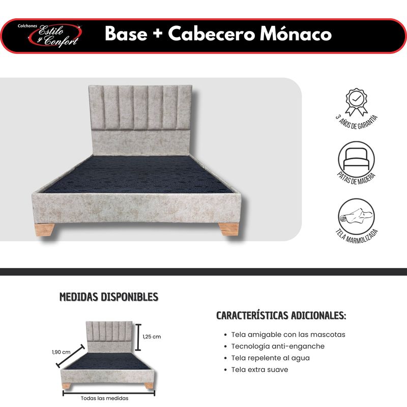 ESTILO Y CONFORT - Basecama con cabecero Monaco Beige 120 semidoble