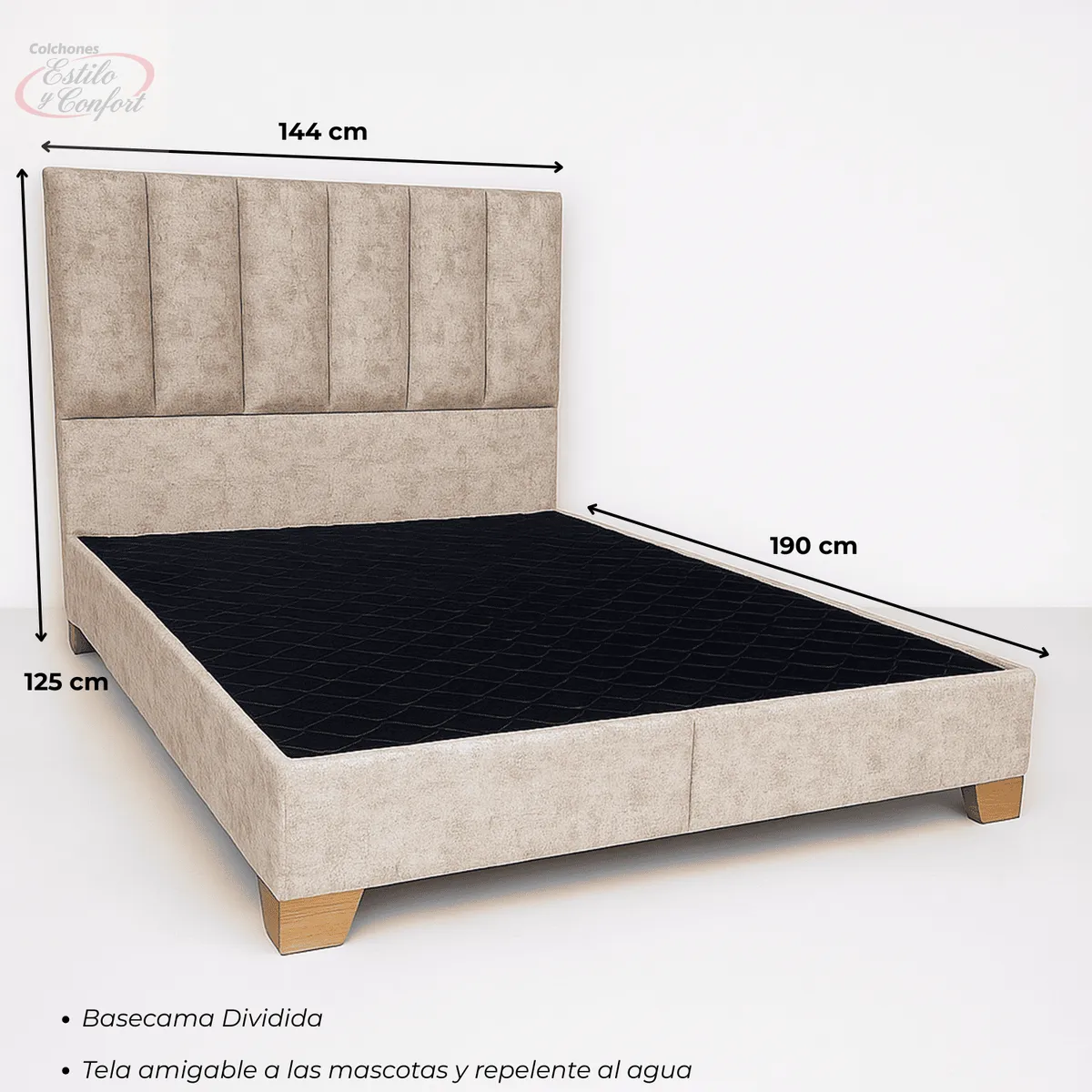 ESTILO Y CONFORT - Basecama con cabecero Monaco Beige 140 Doble