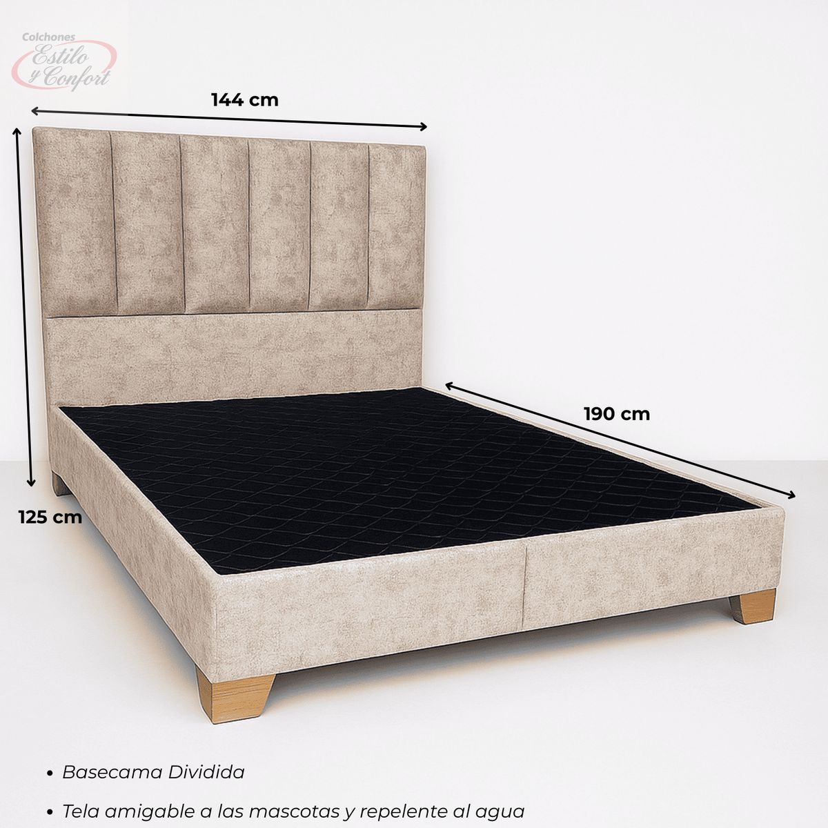ESTILO Y CONFORT - Basecama con cabecero Monaco Beige 140 Doble