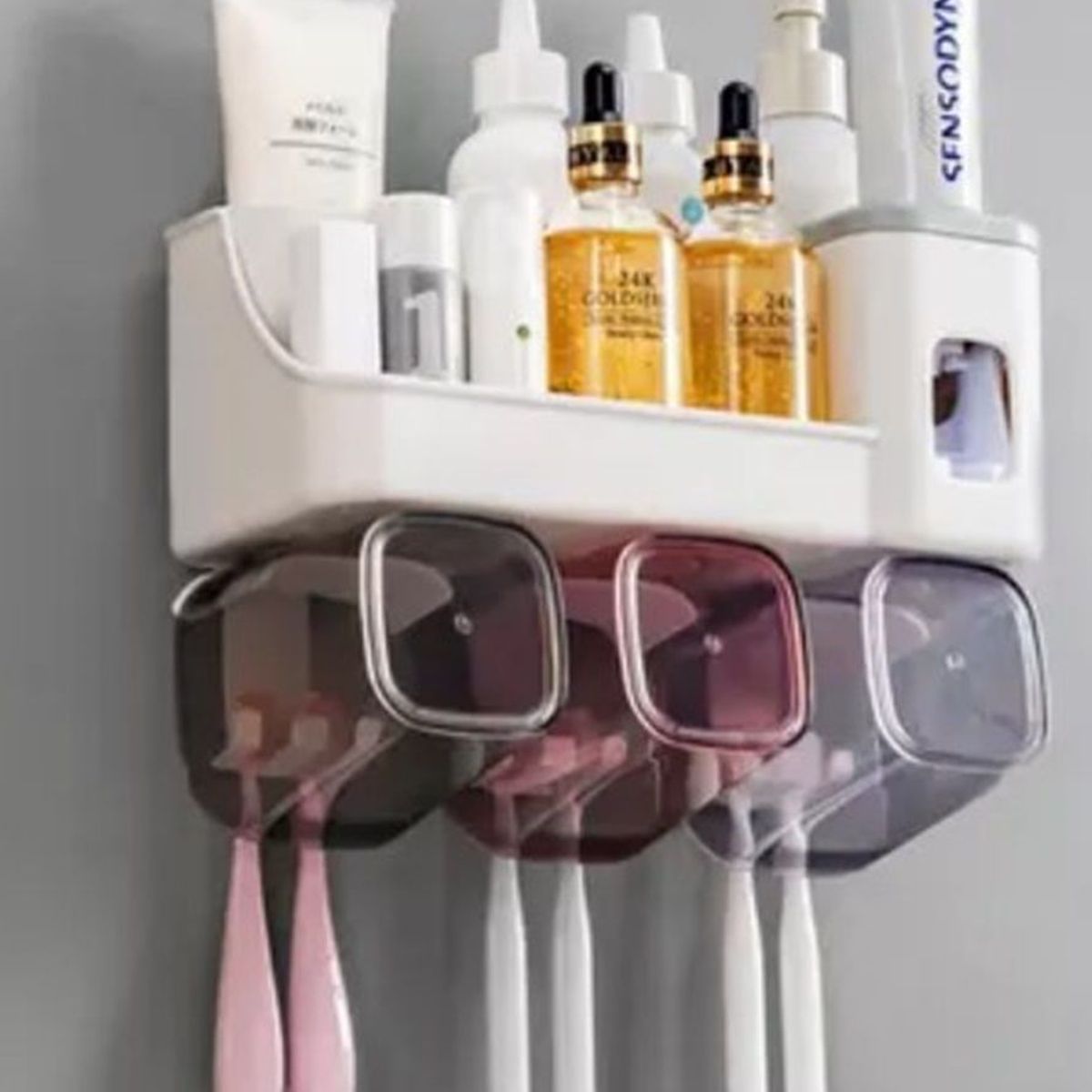 GENERICO - Dispensador crema dental porta cepillos Soportes organizador 2 vaso