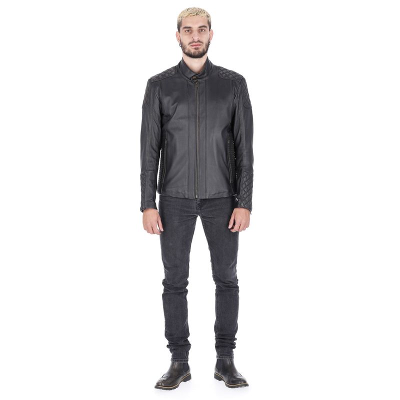 LA CHAQUETERIA - Chaqueta en Cuero Negro Con Base Beige LCHL31