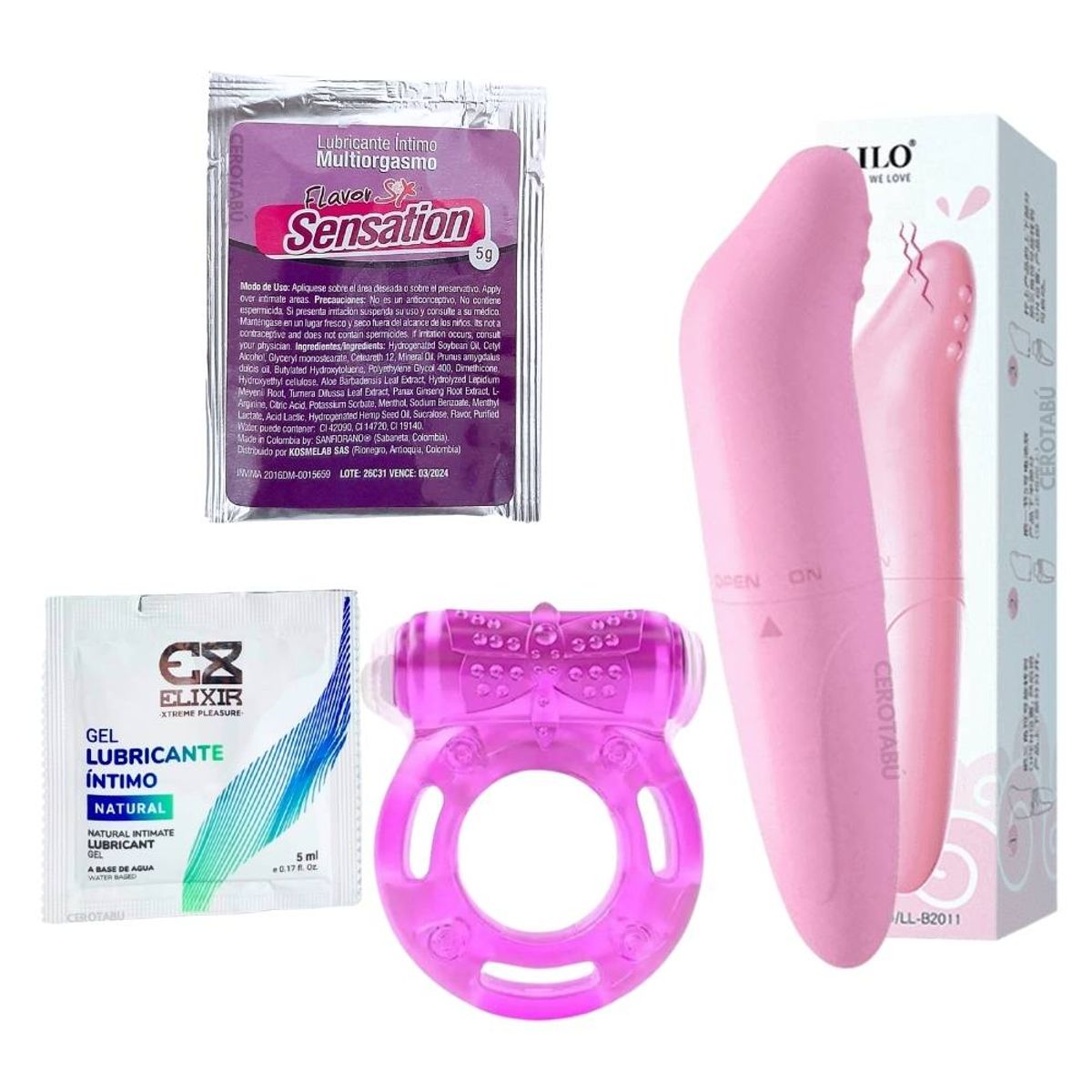 GENERICO - Kit Sexual Vibrador + Lubricante + Anillo + Multiorgamos