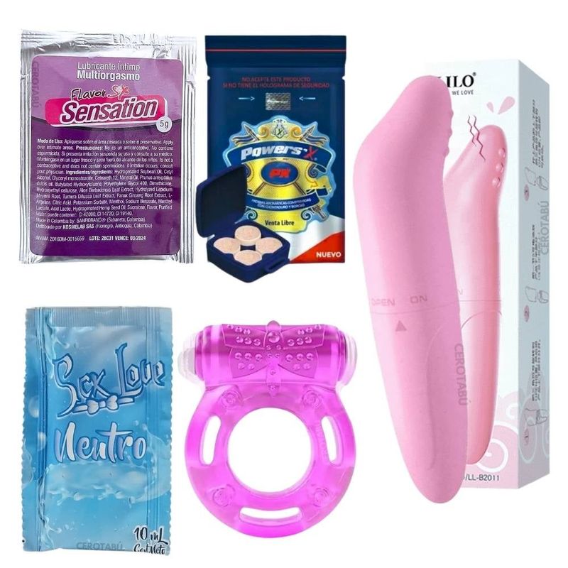 GENERICO - Kit Sexual Vibrador + Lubricante + Anillo+ Potenciador+ Multiorgamos
