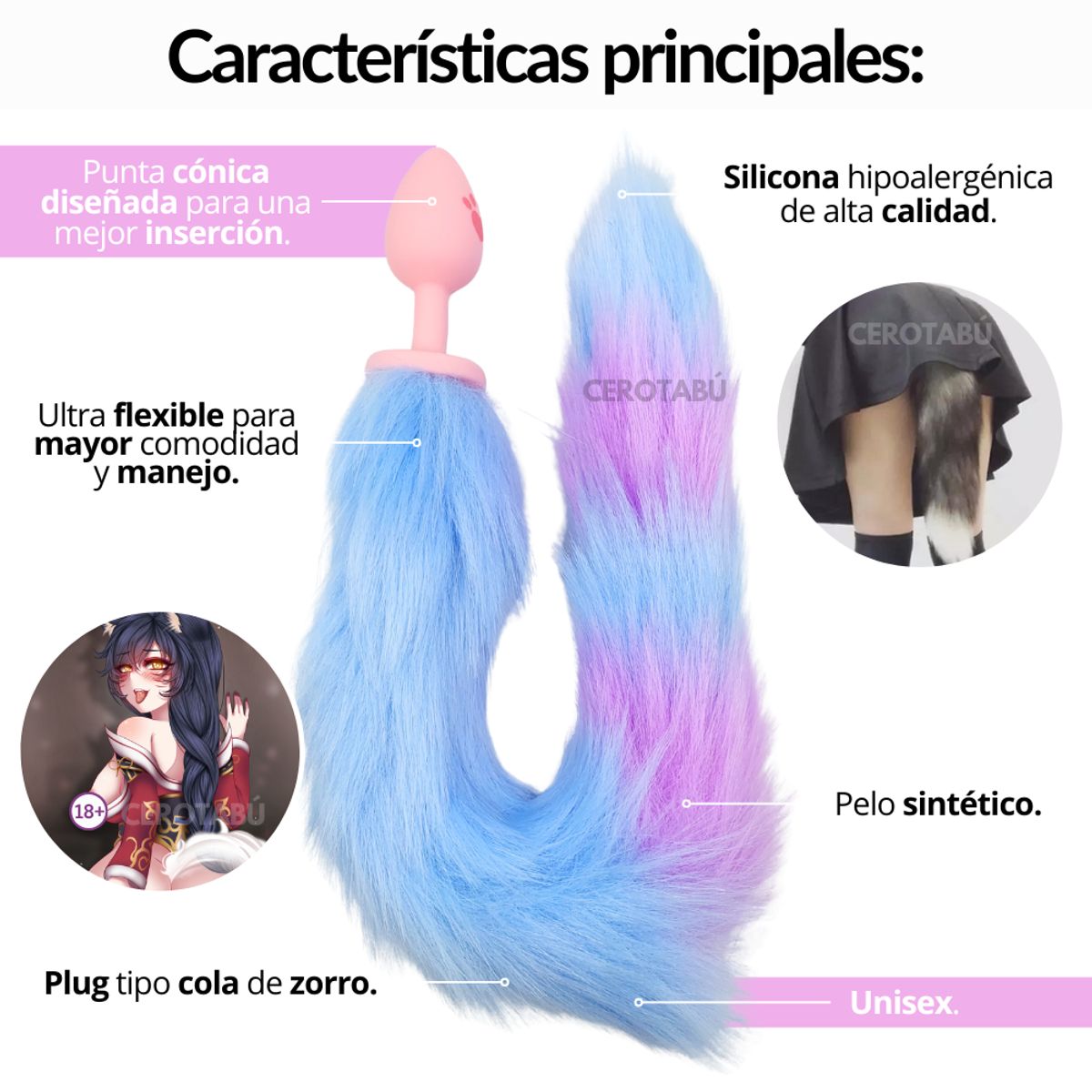 GENERICO - Plug Anal Acostumbrador Dilatador Silicona Cola Zorro Morado