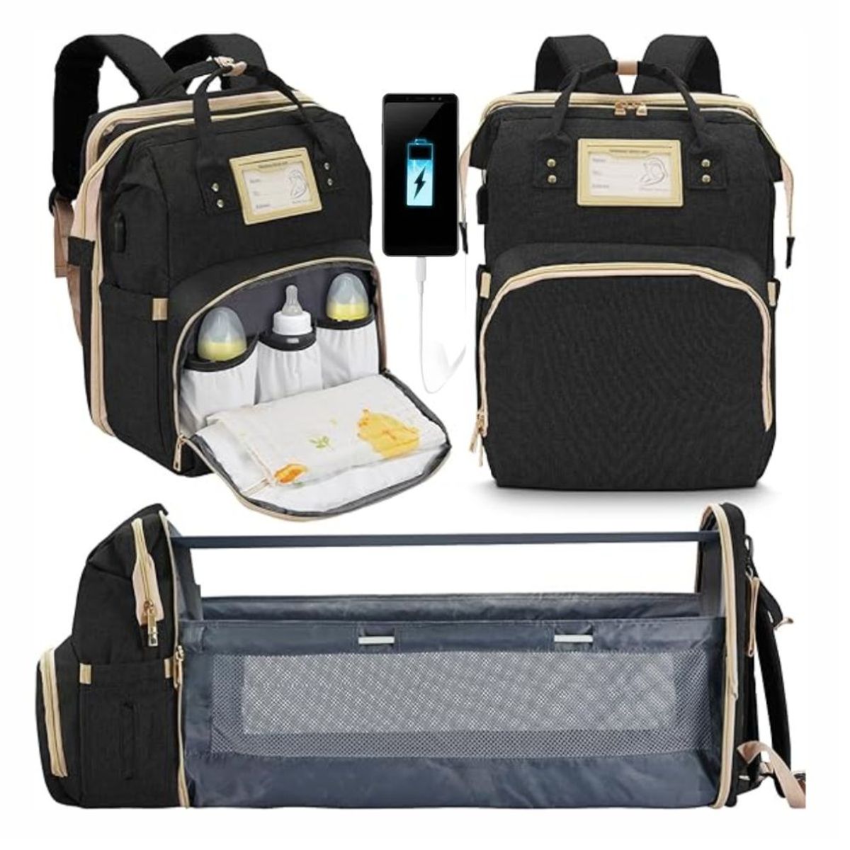 GENERICO - Pañalera Morral Tipo Cuna Con Cambiador 3 En 1 Puerto Usb