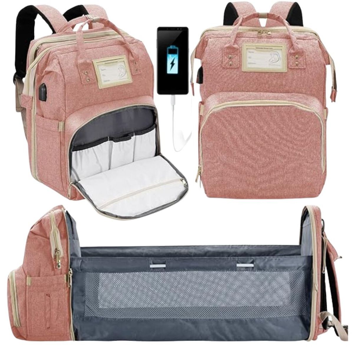 GENERICO - Pañalera Morral Tipo Cuna Con Cambiador 3 En 1 Puerto Usb