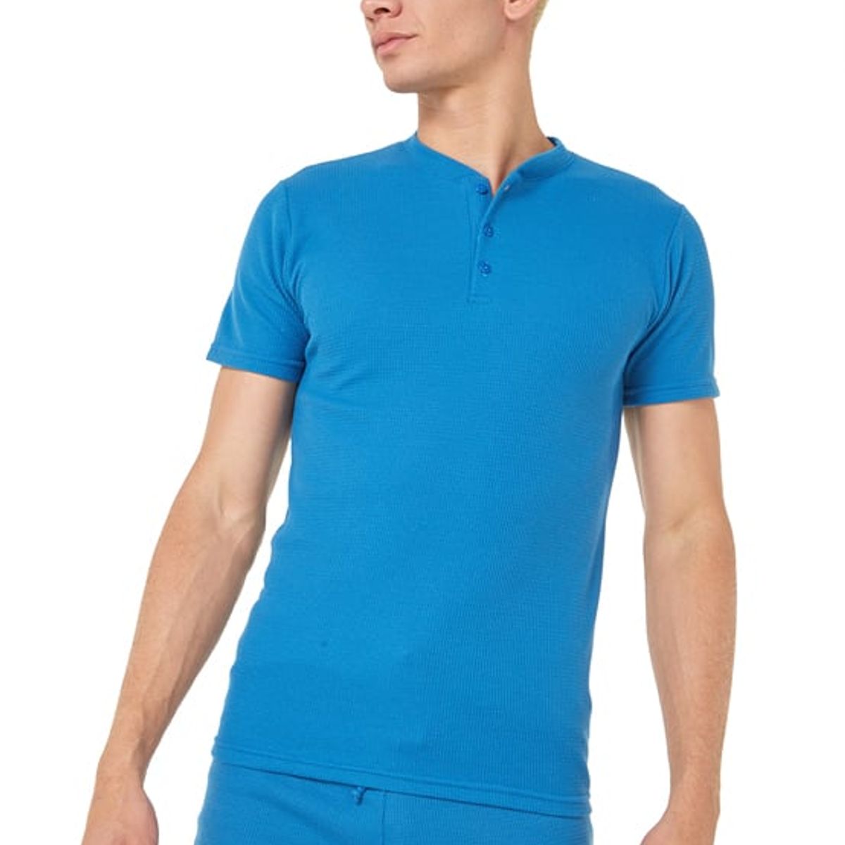 SANTANA - Camiseta Henley Hombre Manga Corta Santana Azul Clásico