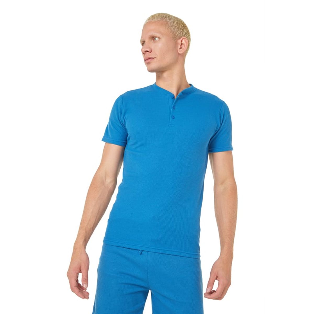 SANTANA - Camiseta Henley Hombre Manga Corta Santana Azul Clásico