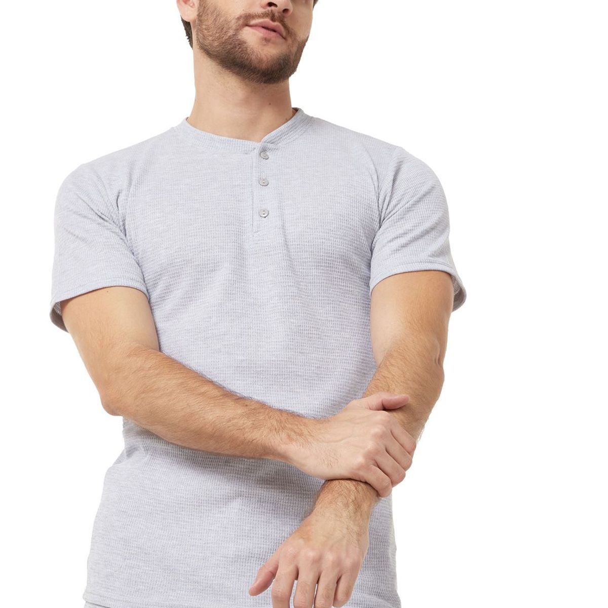 SANTANA - Camiseta Henley Hombre Manga Corta Santana Gris Claro