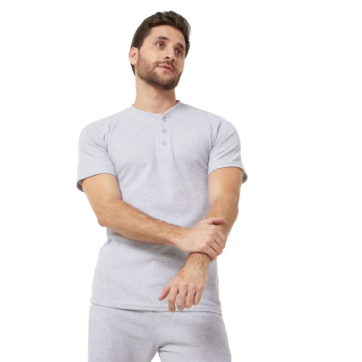 SANTANA - Camiseta Henley Hombre Manga Corta Santana Gris Claro