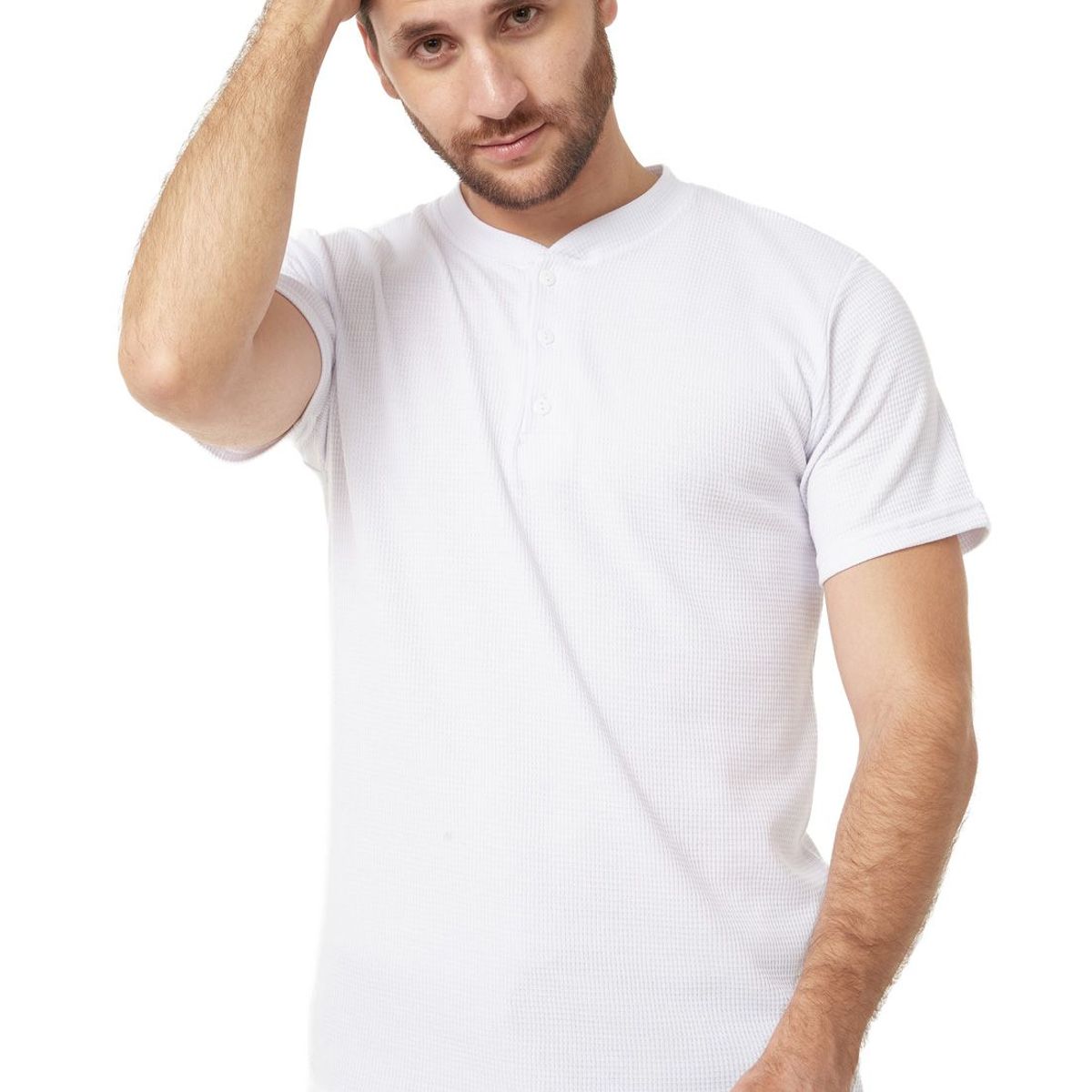 SANTANA - Camiseta Henley Hombre Manga Corta Santana Blanco