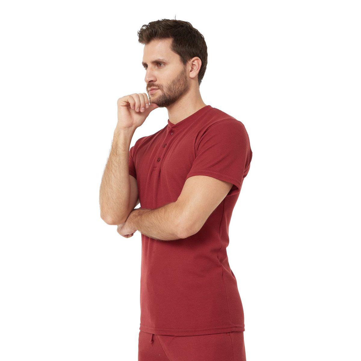 SANTANA - Camiseta Henley Hombre Manga Corta Santana Vinotinto