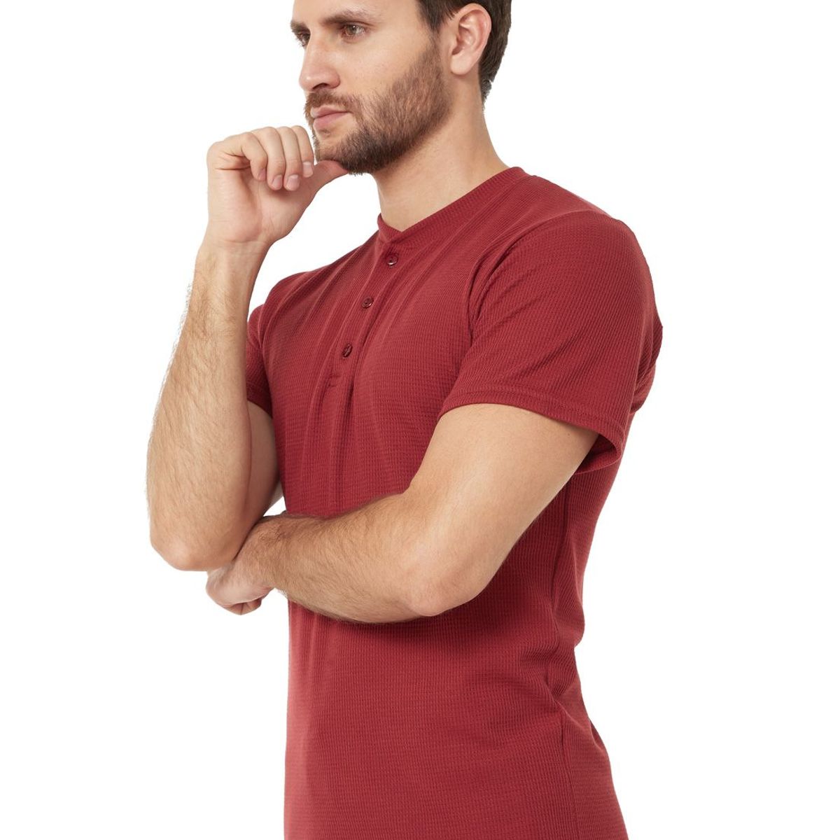 SANTANA - Camiseta Henley Hombre Manga Corta Santana Vinotinto