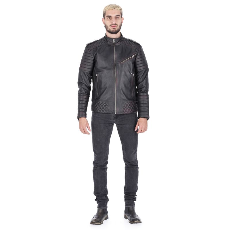 LA CHAQUETERIA - Chaqueta en Cuero Negro Base Morado Orli