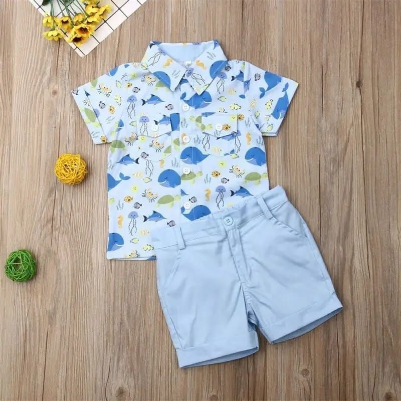 LUSOLSI - Ropa niños peces conjuntos de vestir bebes camisa y pantalon corto