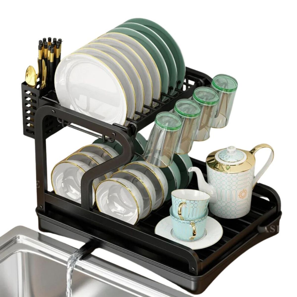 GENERICO - Escurridor De Platos Metalico Multifuncion Con Cubiertero + Bandeja