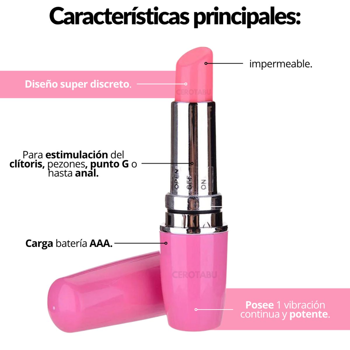 GENERICO - Consolador Bala Vibradora Lipstick Juguete Sexual Roja